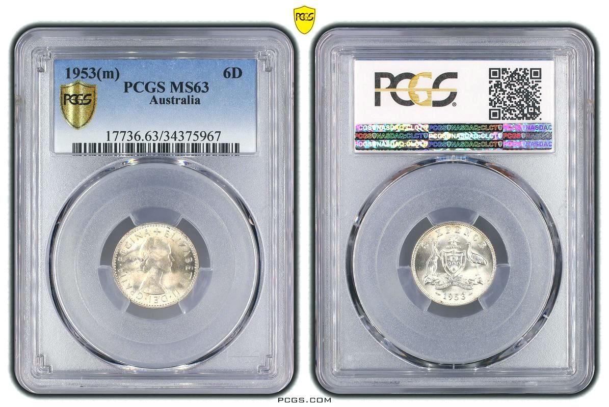 1953 Australian Sixpence, PCGS MS63 'Uncirculated' - Click Image to Close