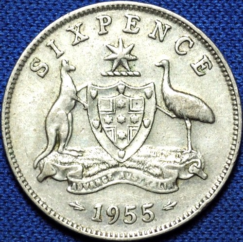 1955 Australian Sixpence, 'average circulated' - Click Image to Close