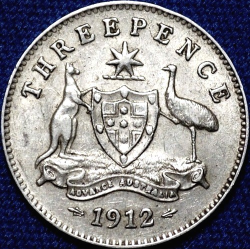 1912 Australian Threepence, 'Extremely Fine' - Click Image to Close