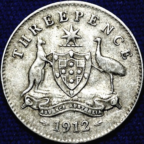 1912 Australian Threepence, 'VF / aVF' - Click Image to Close