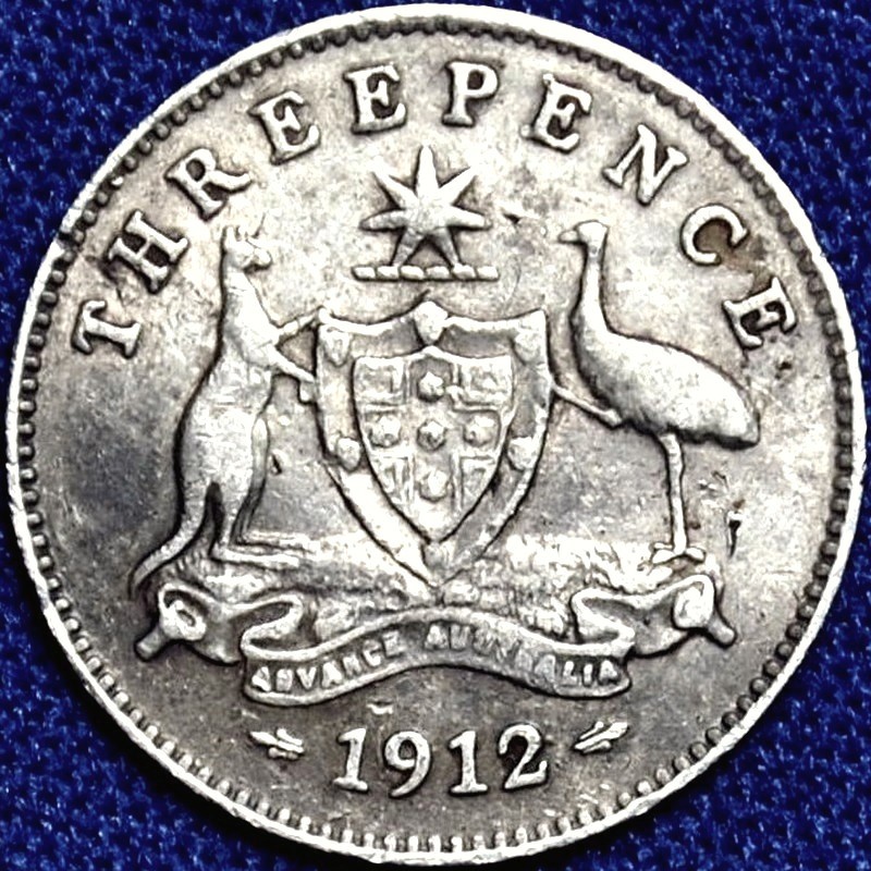 1912 Australian Threepence, 'about Very Fine' - Click Image to Close