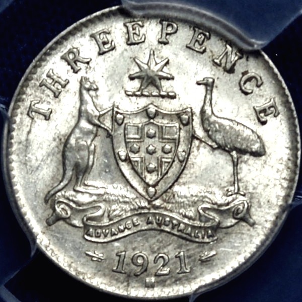 1921 m Australian Threepence, PCGS AU58 'about Uncirculated' - Click Image to Close