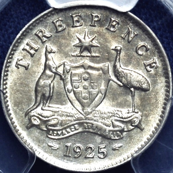 1925 Australian Threepence, PCGS AU58 'about Uncirculated' - Click Image to Close