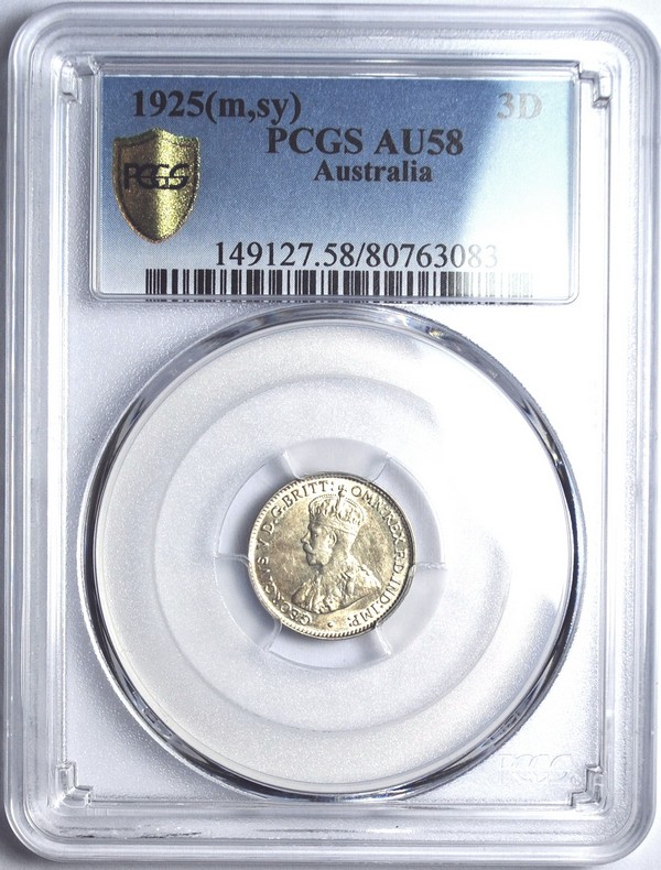1925 Australian Threepence, PCGS AU58 'about Uncirculated'