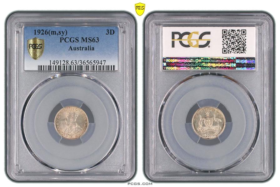 1926 Australian Threepence, PCGS MS63 'Uncirculated' - Click Image to Close