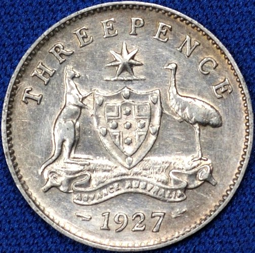 1927 Australian Threepence, 'gF / aEF', die cracks - Click Image to Close