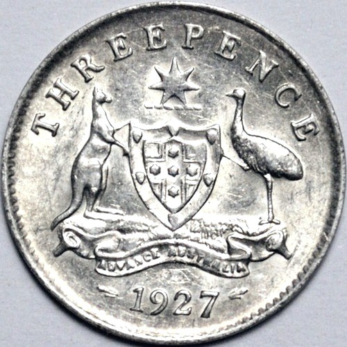 1927 Australian Threepence, 'gVF / EF'