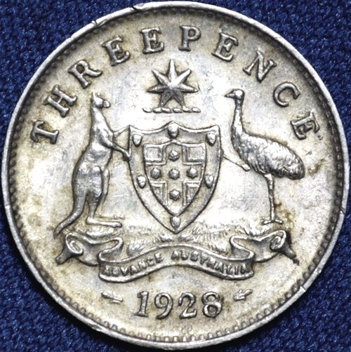 1928 Australian Threepence, 'aEF / gEF'