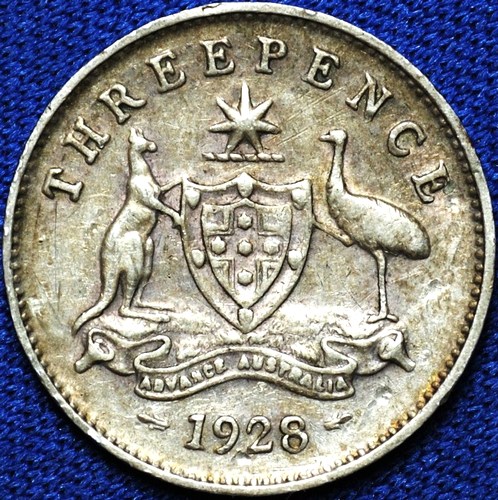 1928 Australian Threepence, 'VG / aVF', detractors
