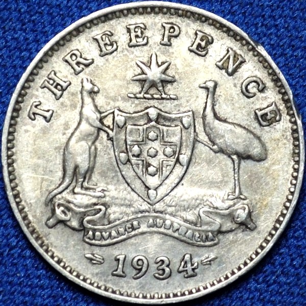 1934/3 overdate Australian Threepence, 'Very Fine' - Click Image to Close