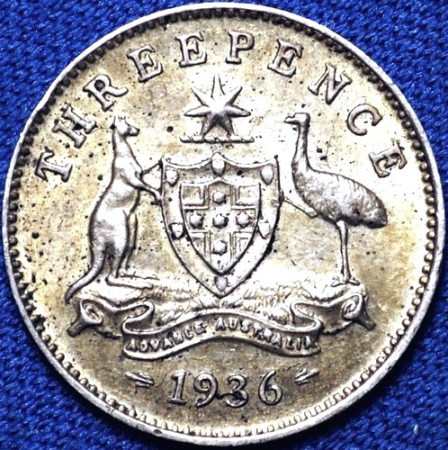 1936 Australian Threepence, 'about Uncirculated' - Click Image to Close