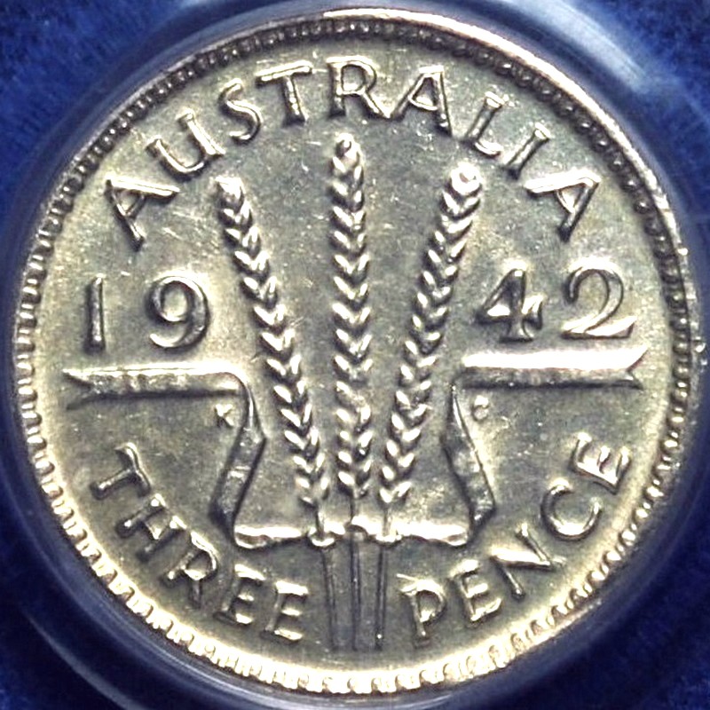 1942 (m) Australian Threepence, PCGS MS62 'Uncirculated' - Click Image to Close