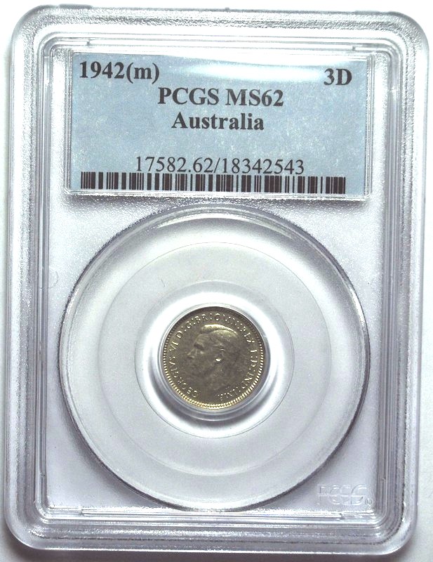 1942 (m) Australian Threepence, PCGS MS62 'Uncirculated' - Click Image to Close