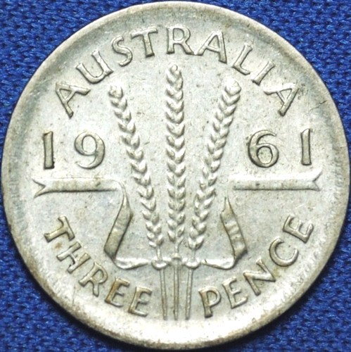 1961 Australian Threepence, 'average circulated' - Click Image to Close