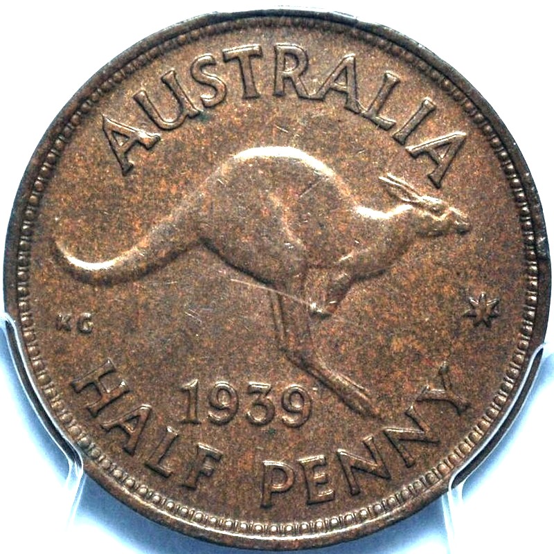 1939 roo Australian Halfpenny, PCGS AU58 'about Uncirculated' - Click Image to Close