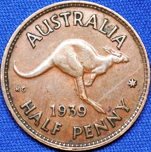 1939 roo Australian Halfpenny, 'Very Fine' - Click Image to Close