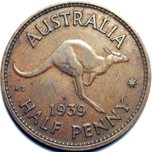 1939 roo Australian Halfpenny, 'good Very Fine' - Click Image to Close