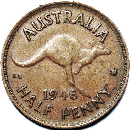 1946 Australian Halfpenny, 'average circulated' - Click Image to Close