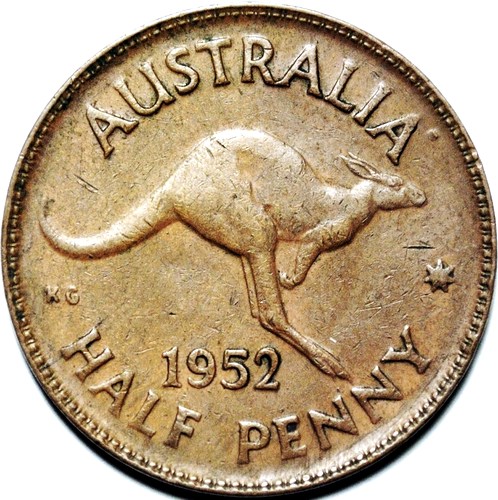 1952 Australian Halfpenny, 'Very Fine' - Click Image to Close