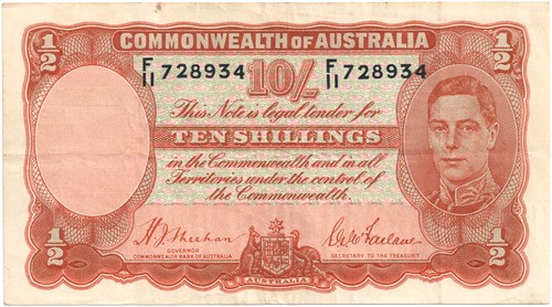 Ten Shilling Sheehan McFarlane Australian Banknote, 'good Fine'