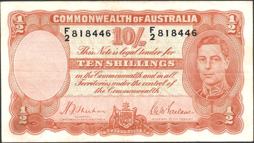 Ten Shilling Sheehan McFarlane Australian Banknote, 'gF to aVF'