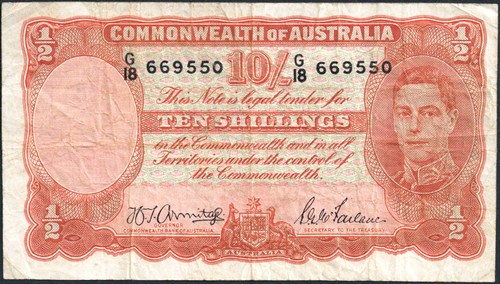 Ten Shilling Armitage McFarlane Australian Banknote, 'Fine'