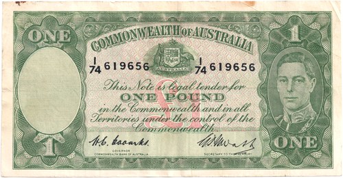 One pound Coombs Watt Australian Banknote, 'good Fine'