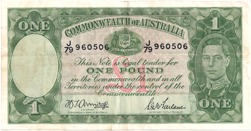 One pound Armitage McFarlane Australian Banknote, 'Very Fine'