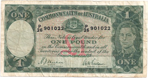 One pound Sheehan McFarlane Australian Banknote, 'about Fine'