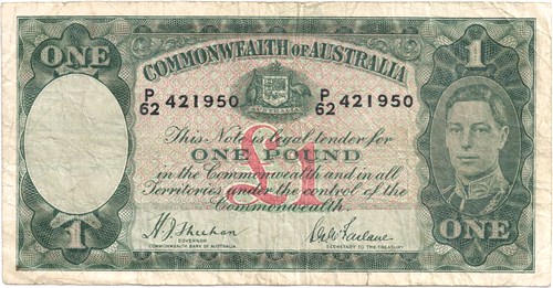 One pound Sheehan McFarlane Australian Banknote, 'about Fine'