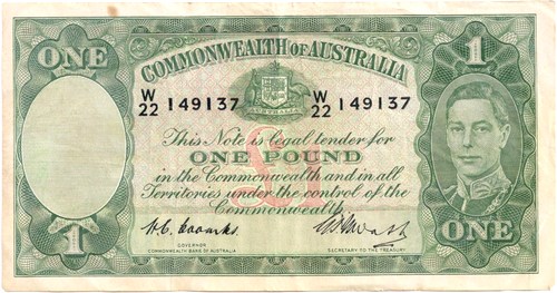 One pound Coombs Watt Australian Banknote, 'good Fine'