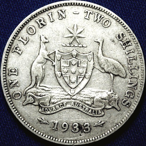 1933 Australian Florin, 'gVG / gF'