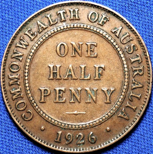1926 Australian Halfpenny, 'Very Fine', die crack