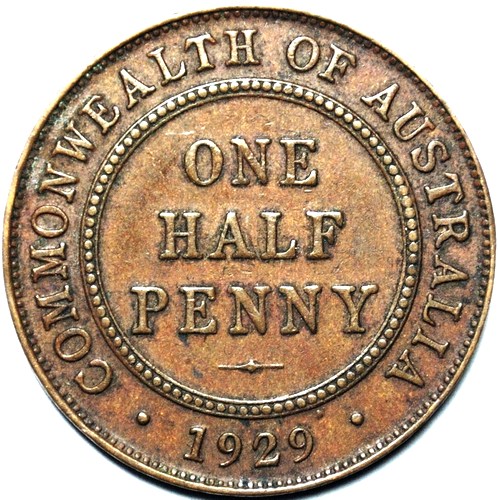 1929 Australian Halfpenny, 'about Extremely Fine', detractors