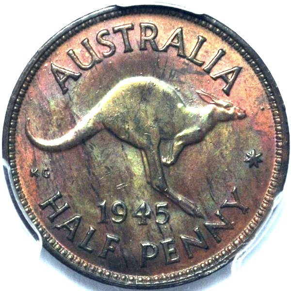 1945 Australian Halfpenny, PCGS MS63 'Uncirculated'