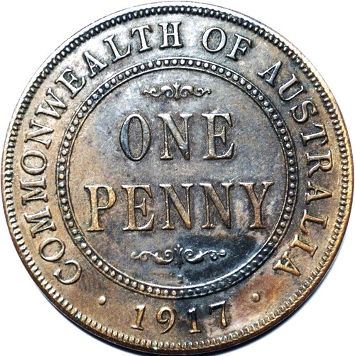 1917 Australian Penny, 'Extremely Fine', detractors