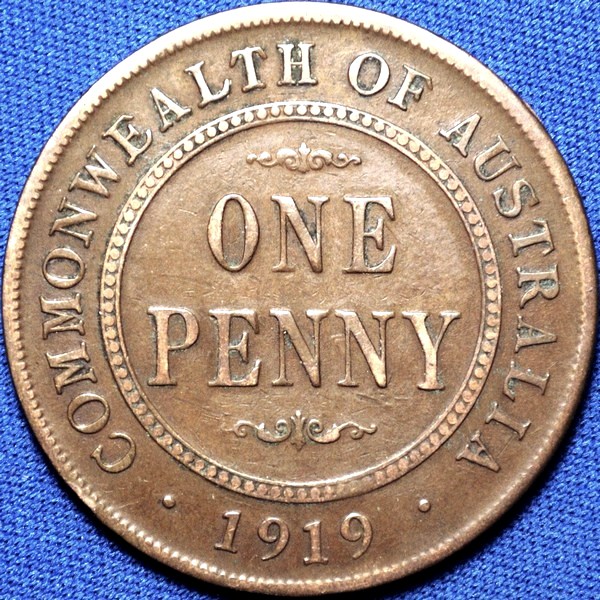 1919 Australian Penny, (dot below), 'Fine'