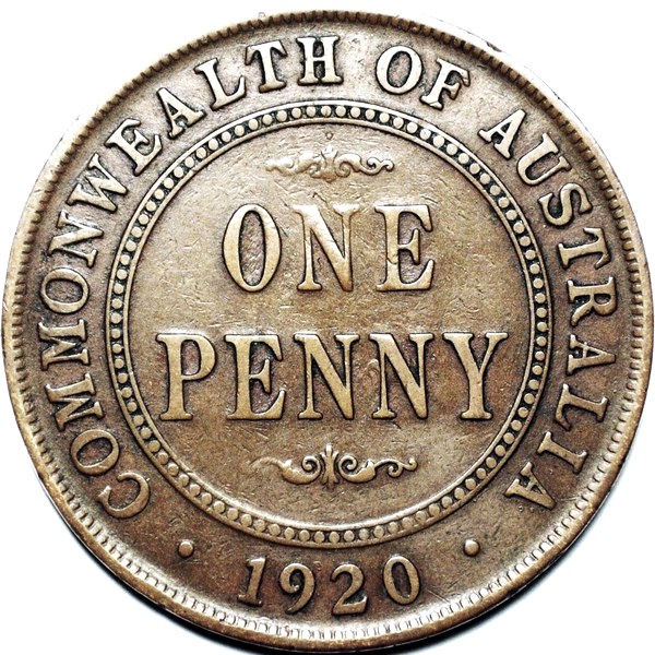 1920 Australian Penny, (double dot), 'about Fine'