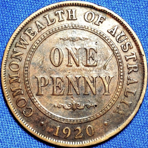1920 Australian Penny, (no dots, Indian), 'gVG'