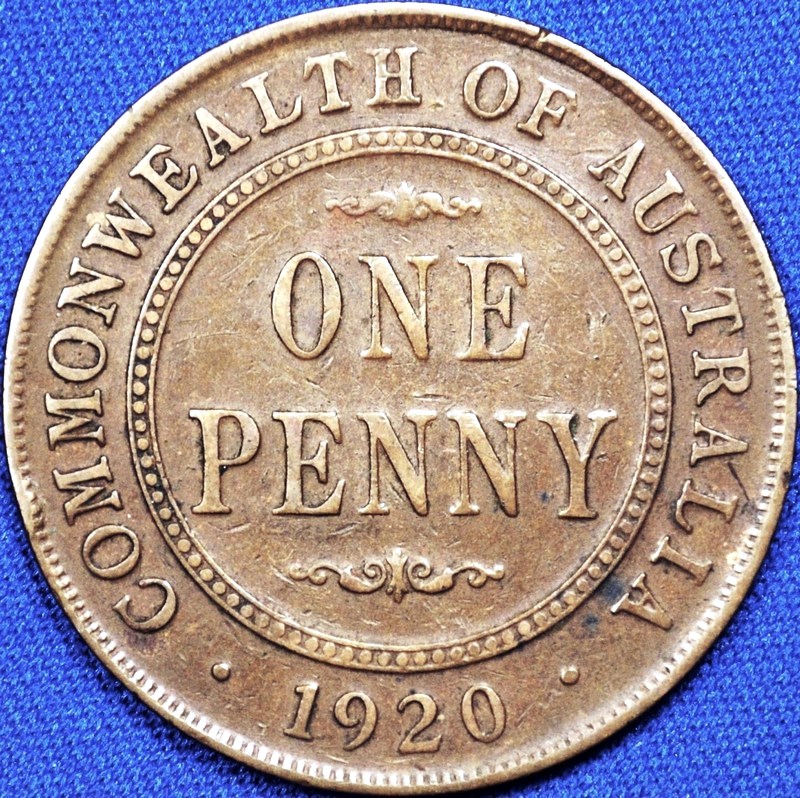 1920 Australian Penny, (no dots, Indian), 'Fine'