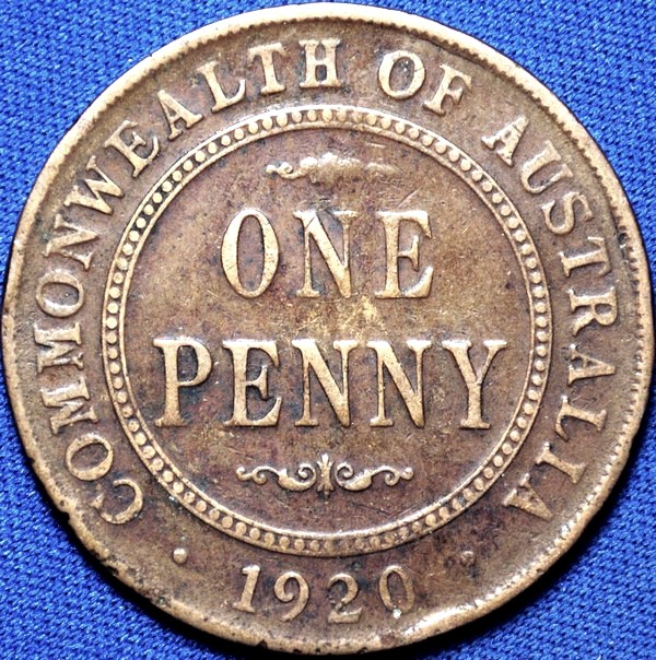 1920 Australian Penny, (no dots, Indian), 'gVG'