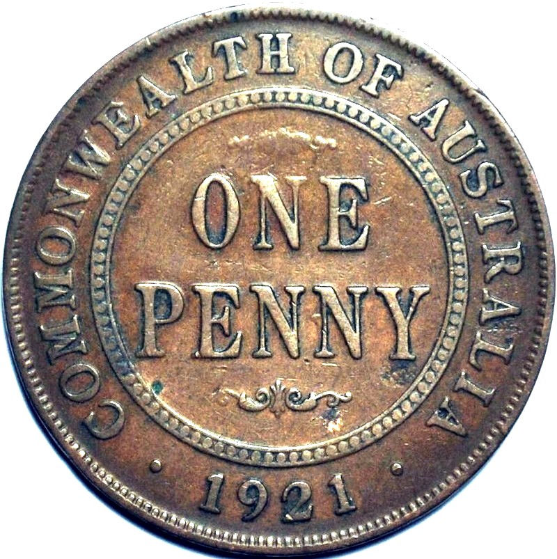 1921 Australian Penny, London obverse, 'about Fine'