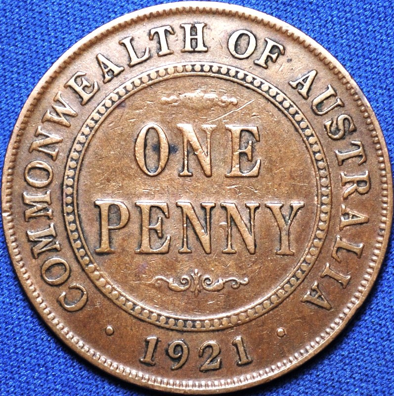 1921 Australian Penny, London obverse, 'Fine'