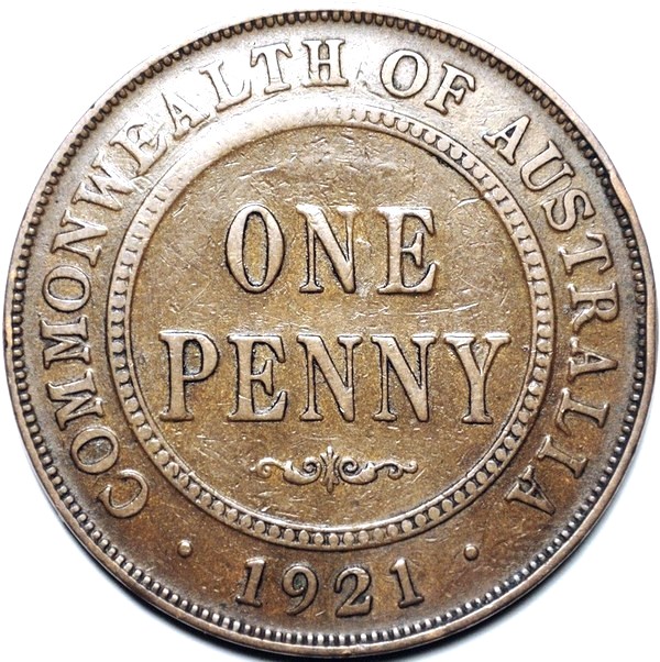 1921 Australian Penny, London obverse, 'good Very Good'