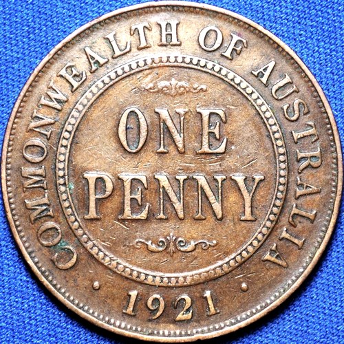 1921 Australian Penny, 'Fine / good Fine', dot error
