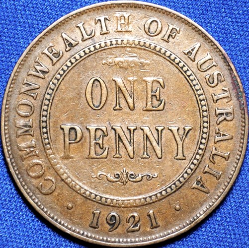 1921 Australian Penny, 'Fine', dot error