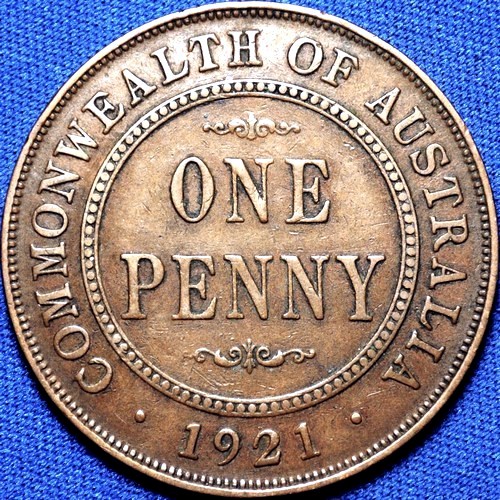 1921 Australian Penny, 'about Very Fine'