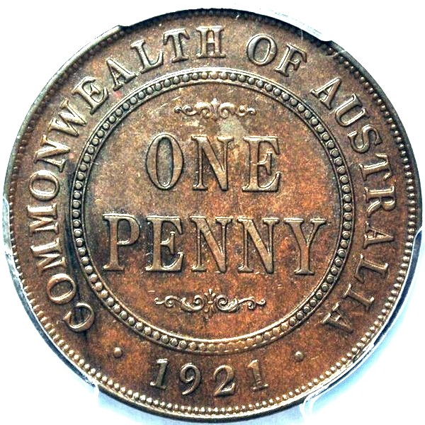 1921 Australian Penny, PCGS AU58 'about Uncirculated'