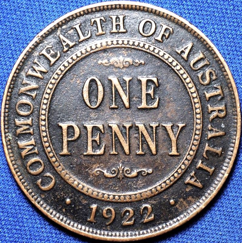 1922 Australian Penny, flat based reverse lettering