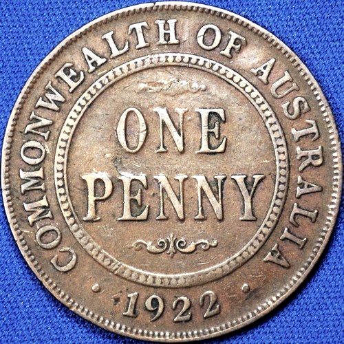 1922 Australian Penny, 'good Fine / Fine'